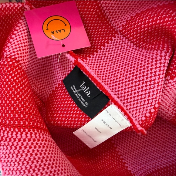 Dressed in LALA Pink and Red Checkered Satchel Knit Bag Purse New - Picture 5 of 7